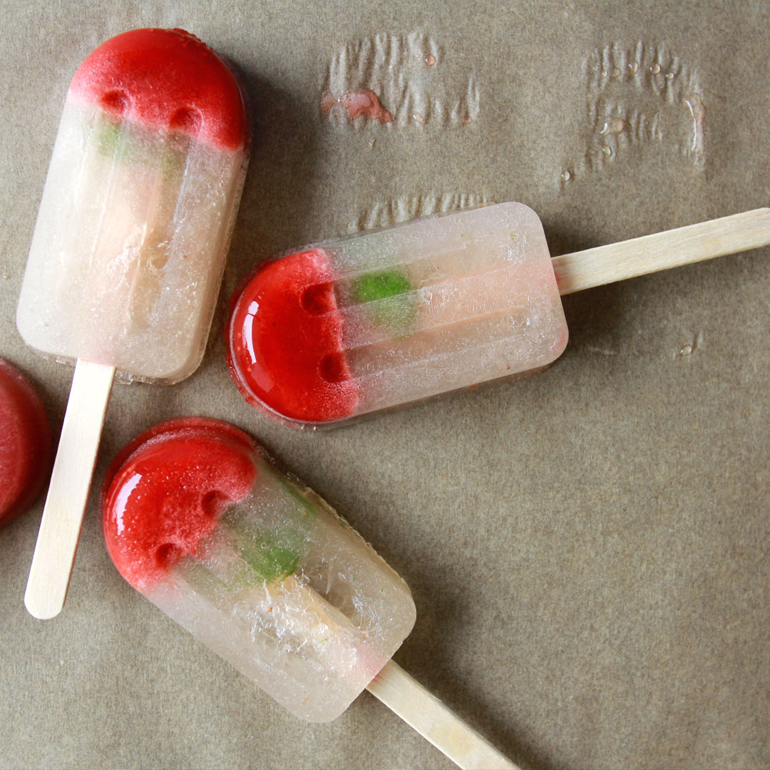 Immunity March: Strawberry, Basil, Lime & Coconut Water Popsicles