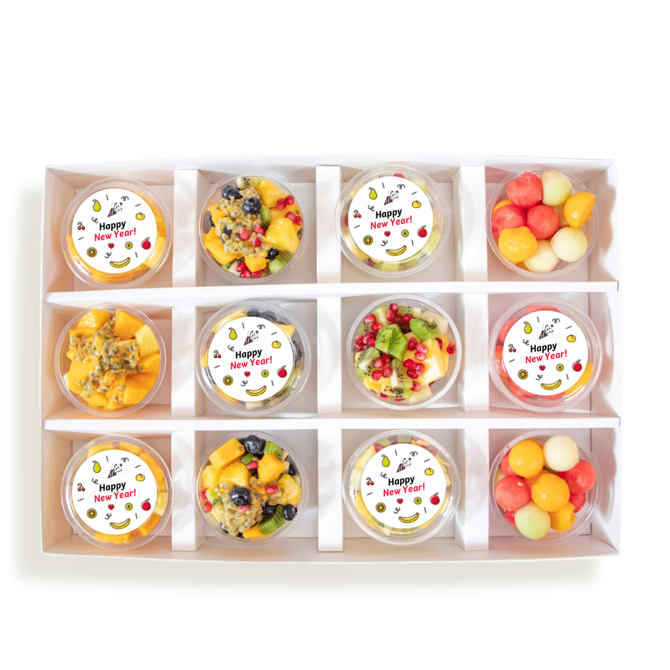 Happy New Year Fruit Cups Selection (box Of 12)